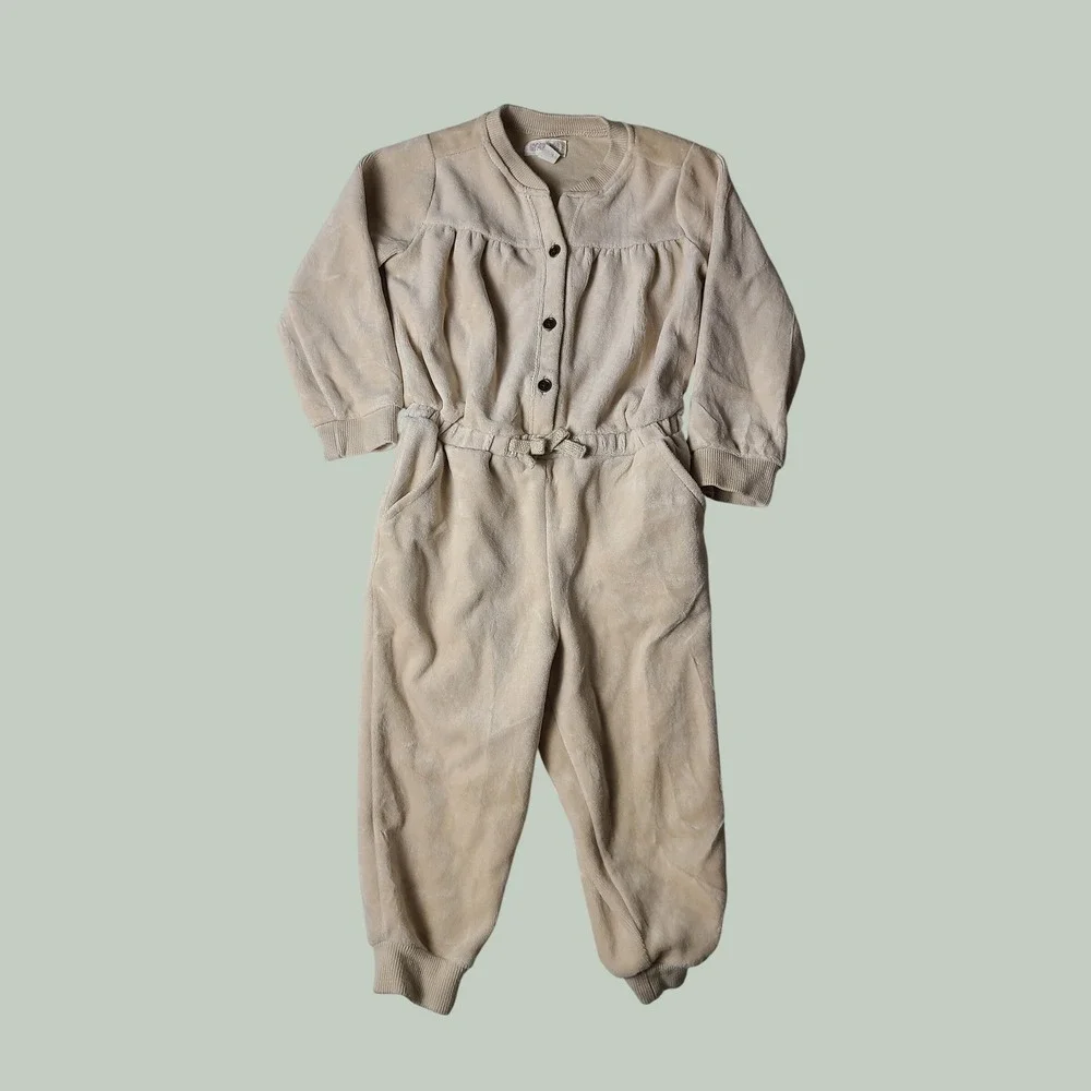 Gymboree Jumpsuit Baby 18-24M Cream Velour Button Front Long Sleeve 2393